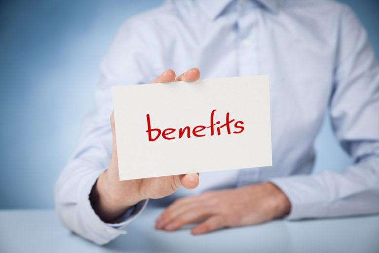 the word benefits written on a card